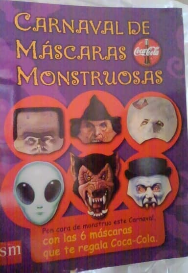Promocional Coca-Cola España Carnaval de Máscaras Monstruosas con 6 máscaras y libro.