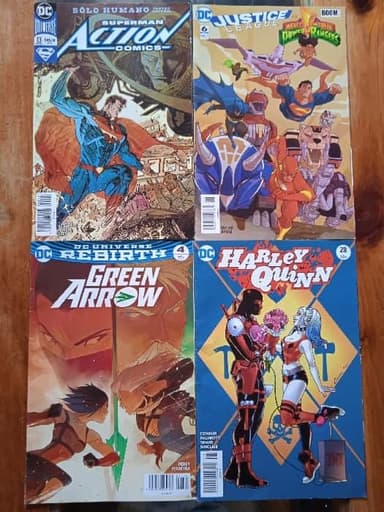 Justice League #6, Harley Quinn #28, Superman Action #13, Green Arrow #4