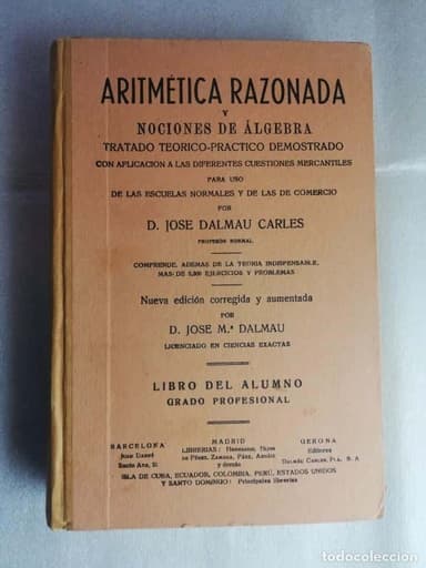 ARITMÉTICA RAZONADA NOCIONES ÁLGEBRA JOSE DALMAU