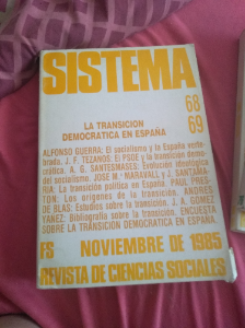 SISTEMA Nº 68-69. NOVIEMBRE 1985. LA TRANSICION DEMOCRATICA EN ESPAÑA. A. GUERRA TEZANOS MARAVALL.