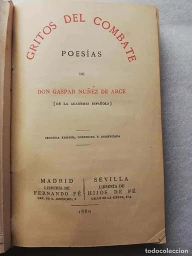 GRITOS DEL COMBATE GASPAR NUÑEZ DE ARCE DE 1880